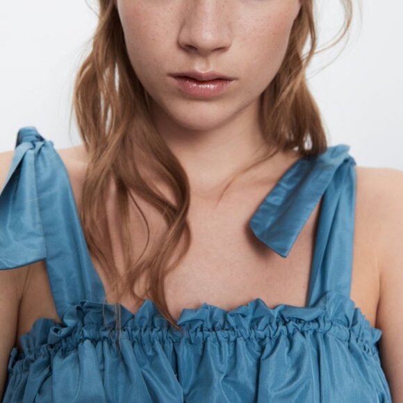 New Zara Taffeta Midi Maxi Dress Tiered Tie Straps Ruffle Romantic Wedding Guest - Picture 6 of 14